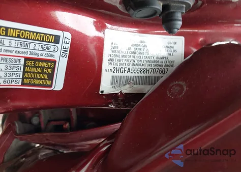 2008 Honda Civic Si/Si Mugen z USA, uszkodzony, nr VIN 2HGFA55588H707607